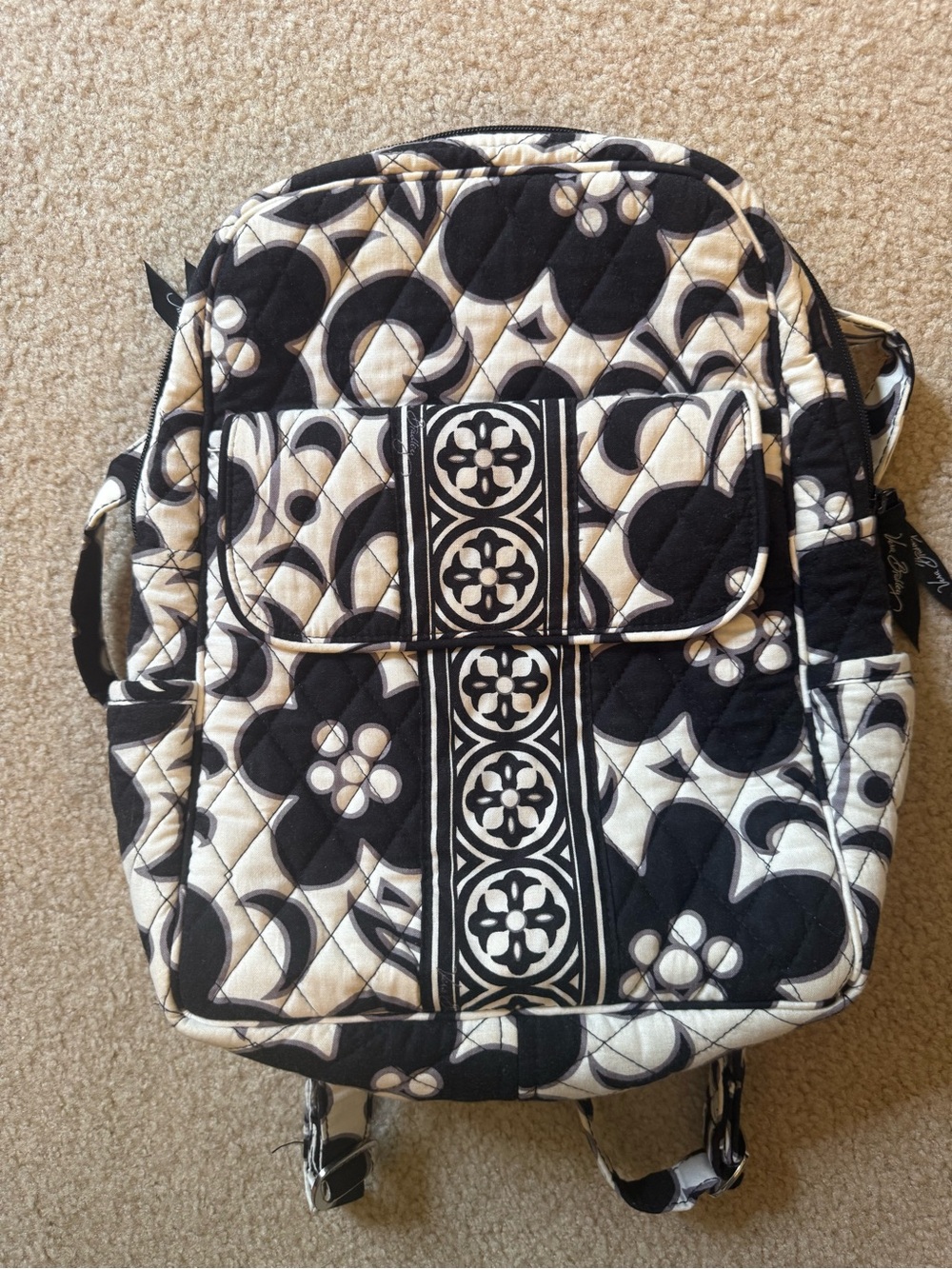 Vera Bradley Black and White Quilted Floral Backpack